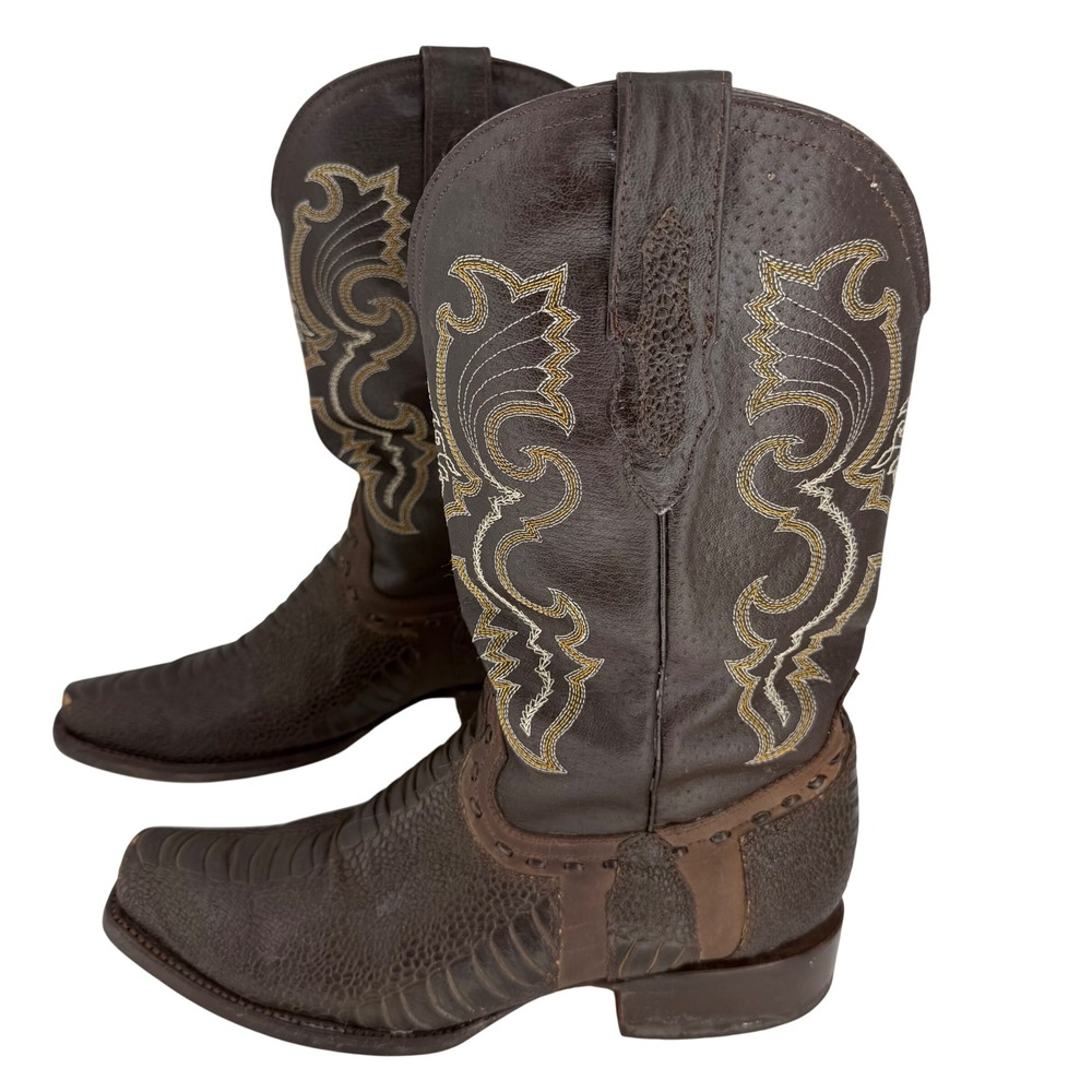 JAR Boots Brown Textured Leather Cowboy‎ Boots Mens 9D Square Toe Mexico